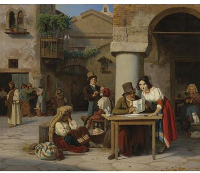 Roman Place with a Public Writer by Ernst Meyer - Auction record, sale price, and art valuation. Compare with similar artists and explore comparable artworks.