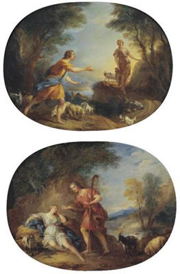 Daphnis standing before the Sleeping Chloe; The Meeting of Daphnis and Chloe (Pair)