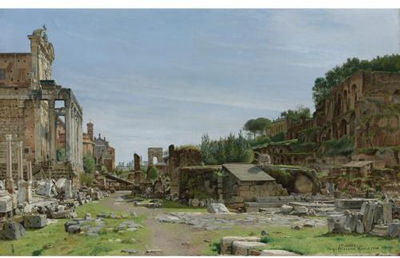 The Roman Forum: A View from the via Sacra Looking East Towards the Arch of Titus, the Temple of Antoninus and Fausta to the Left, and the Palatine Rising to the Right