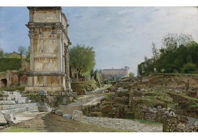 The Roman Forum: A View from the Arch of Titus Looking South Towards the Palatine by Josef Theodor Hansen - Auction record, sale price, and art valuation. Compare with similar artists and explore comparable artworks.