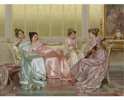 Sample artwork by Vittorio Reggianini (1858 - 1939), known for bourgeois genre and figure painting, women and children - View similar artists and auction records