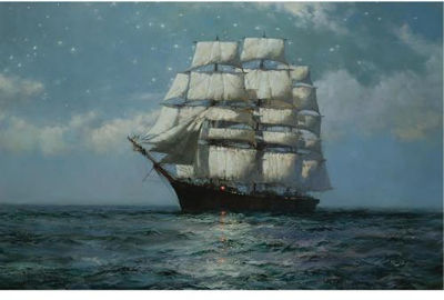 A CLIPPER SHIP IN A MOONLIT SEA