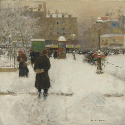 THE SQUARE DU TEMPLE, PARIS IN WINTER by Luigi Loir - Auction record, sale price, and art valuation. Compare with similar artists and explore comparable artworks.