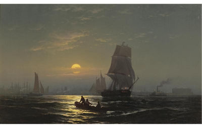 New York Harbor in Moonlight