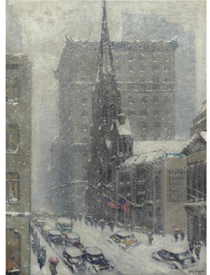 Winter On The Avenue by Guy Carleton Wiggins - Auction record, sale price, and art valuation. Compare with similar artists and explore comparable artworks.