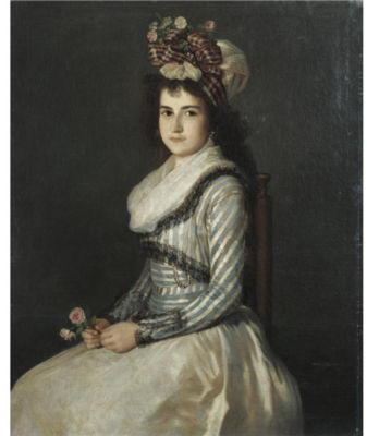 PORTRAIT OF A YOUNG WOMAN HOLDING TWO ROSES