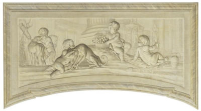 TWO PUTTI PLAYING WITH DOGS AND TWO PUTTI RECLINING