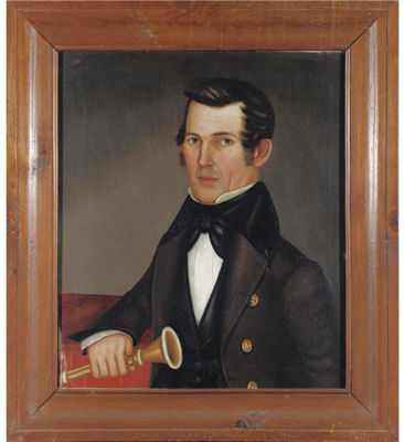 A pair of porraits: A Gentleman with Horn and a Lady with Lace Collar: Mr. and Mrs. F.E. Holt of Cabot, Vermont