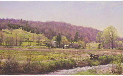 Bauch Farm from Johnson's Cornfield, April by Peter Poskas - Auction record, sale price, and art valuation. Compare with similar artists and explore comparable artworks.