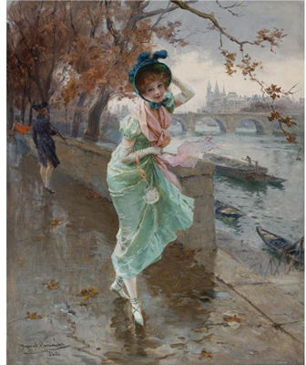 ELEGANT LADY ON THE QUAY OF PARIS by Daniel Morillo - Auction record, sale price, and art valuation. Compare with similar artists and explore comparable artworks.