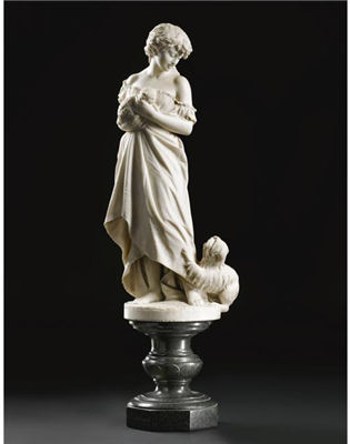 FIGURE OF A GIRL WITH A CAT AND DOG