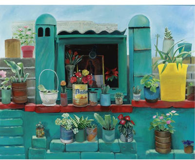 GREEN ALTAR WITH VIRGIN OF GUADALUPE
