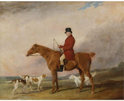 THOMAS ROUNDING, ESQ. ON HIS FAVORITE HUNTER SPANKAWAY WITH GLADSOME, GOVERNESS AND SYREN, STAGHOUNDS OF THE EPPING FOREST HUNT