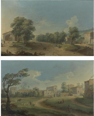 VIEW OF THE ARSENAL NEAR THE PORTA PORTESE, ROME; & LANDSCAPE WITH A SHEPHERD AND OTHER FIGURES OUTSIDE A WALLED TOWN (2)