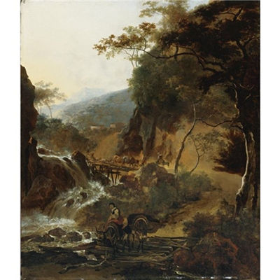 FIGURES AND CATTLE CROSSING A BRIDGE