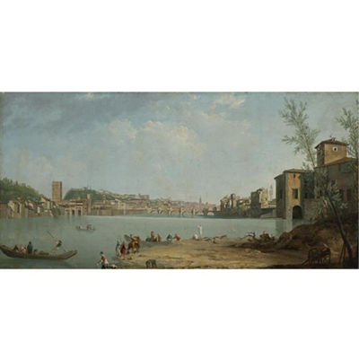 A VIEW OF THE RIVER ARNO WITH THE PONTE ALLE GRAZIE, FLORENCE