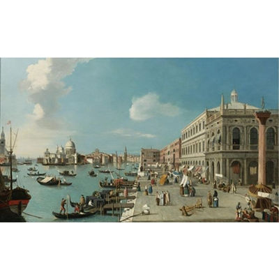 THE MOLO, VENICE: LOOKING WEST TOWARDS THE DOGANA AND SANTA MARIA DELLA SALUTE, THE BIBLIOTECA MARCIANA RIGHT