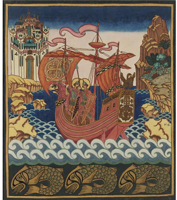 STS. BORIS AND GLEB IN A BOAT by Ivan Iakovlevich Bilibin - Auction record, sale price, and art valuation. Compare with similar artists and explore comparable artworks.