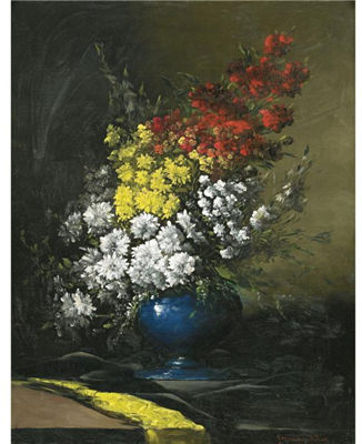 FLOWERS IN A BLUE VASE
