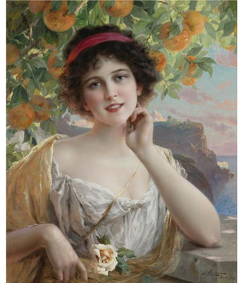 BEAUTY UNDER THE ORANGE TREE by Emile Vernon - Auction record, sale price, and art valuation. Compare with similar artists and explore comparable artworks.