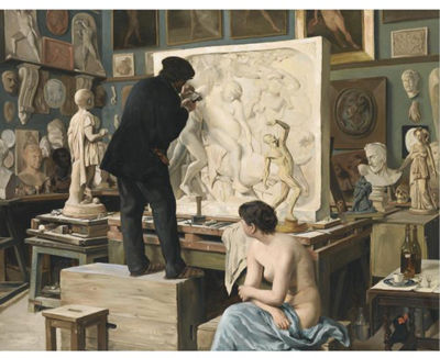 MY FATHER'S STUDIO by Edouard Joseph Dantan - Auction record, sale price, and art valuation. Compare with similar artists and explore comparable artworks.