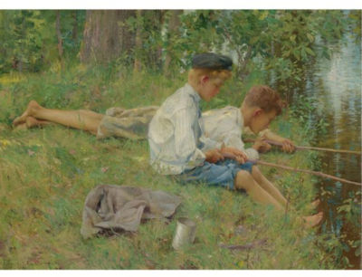 FISHING ALONG THE RIVER BANK