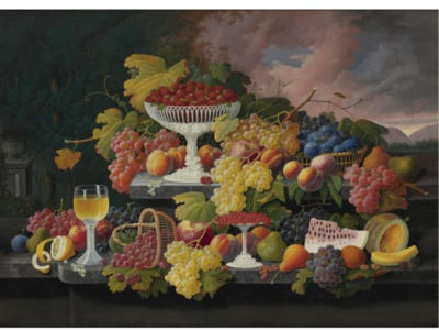 STILL LIFE WITH FRUIT IN A LANDSCAPE
