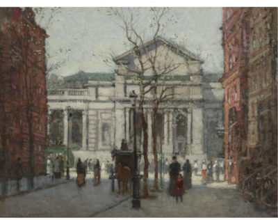 THE NEW YORK PUBLIC LIBRARY by Paul Cornoyer - Auction record, sale price, and art valuation. Compare with similar artists and explore comparable artworks.