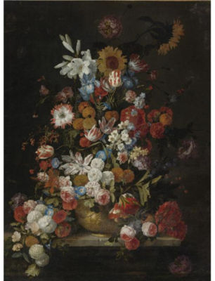 STILL LIFE OF ROSES, TUIPS, MORNING GLORIES....