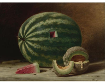 STILL LIFE WITH WATERMELON AND CANTALOUPE by Albert Francis King - Auction record, sale price, and art valuation. Compare with similar artists and explore comparable artworks.