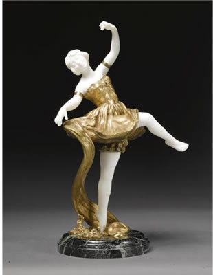 A FRENCH GILT-BRONZE AND WHITE MARBLE FIGURE OF A DANCER