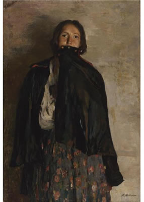 PEASANT, COVERING HER MOUTH WITH A SHAWL