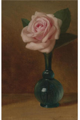 STILL LIFE: PINK ROSE IN A GREEN VASE