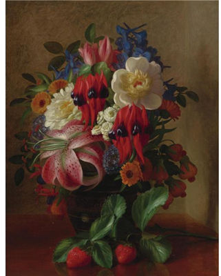 STILL LIFE WITH FLOWERS AND STRAWBERRIES