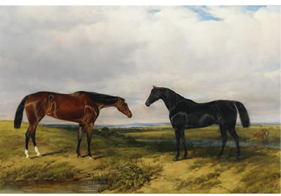 TWO HORSES IN AN EXTENSIVE LANDSCAPE by William Luker Sr - Auction record, sale price, and art valuation. Compare with similar artists and explore comparable artworks.