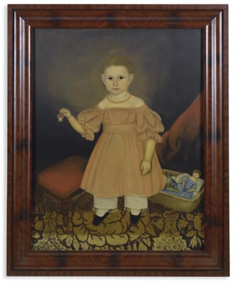 PORTRAIT OF A YOUNG GIRL IN PINK DRESS WITH DOLL'S BASKET AND DOLL'S FRUIT BASKET, STANDING ON AN INGRAIN CARPET by Joseph Stock - Auction record, sale price, and art valuation. Compare with similar artists and explore comparable artworks.