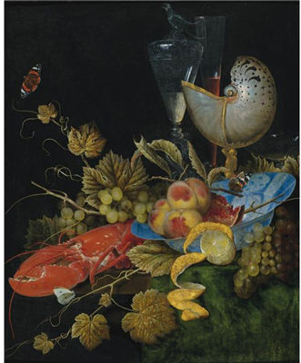 STILL LIFE WITH LOBSTER, FRUIT AND A NAUTILUS SHELL by Ottmar I Elliger - Auction record, sale price, and art valuation. Compare with similar artists and explore comparable artworks.