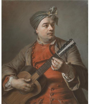 PORTRAIT OF JACQUES DUMONT LE ROMAIN PLAYING THE GUITAR