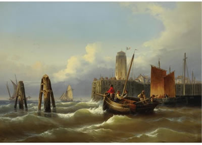 FISHING BOATS ON A STORMY SEA