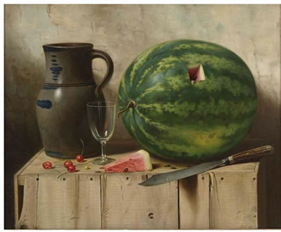 STILL LIFE WITH WATERMELON, JUG, AND KNIFE