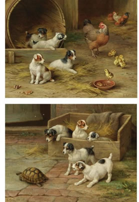 PUPPIES AND CHICKENS AND PUPPIES AND A TORTOISE: TWO WORKS by Edgar Hunt - Auction record, sale price, and art valuation. Compare with similar artists and explore comparable artworks.