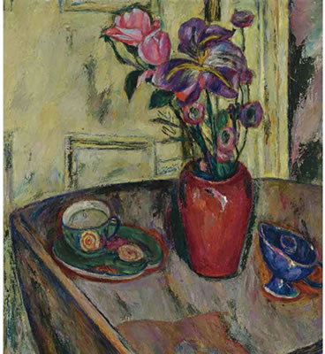 FLOWERS IN A RED VASE