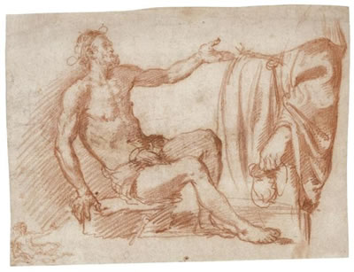 STUDY OF A SEATED BEGGAR AND OF A STANDING FIGURE HOLDING A PURSE, WITH ANOTHER VERY SMALL STUDY OF THE BEGGAR
