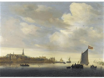 A RIVER VIEW WITH THE TOWN OF WEESP