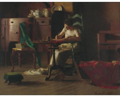 WOMAN WRITING AT A TABLE