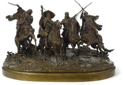 A MONUMENTAL RUSSIAN BRONZE GROUP: ARABIC HORSE GAMES by Evgeni Alexandrovich (Eugene) Lanceray - Auction record, sale price, and art valuation. Compare with similar artists and explore comparable artworks.