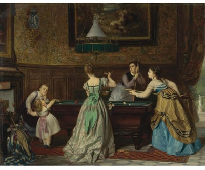 LADIES PLAYING BILLIARDS