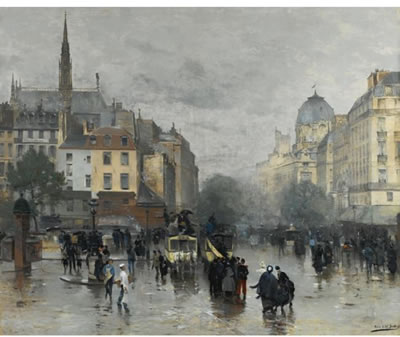 Sample artwork by Alfred Smith (1854 - 1932), known for landscape, urban life painting - View similar artists and auction records