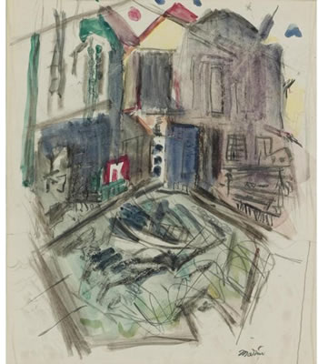NEW YORK CITY WITH TUG BOAT: A DOUBLE SIDED WATERCOLOR