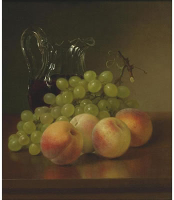 WINE PITCHER, GRAPES AND PEACHES
